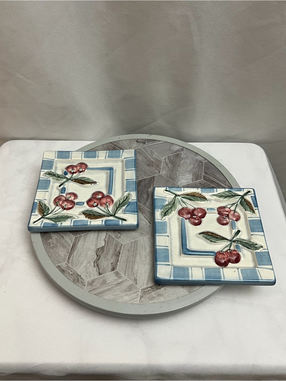 Studio Nova Handcrafted Cherry Ceramic Trivets Set of 2 Square 6”